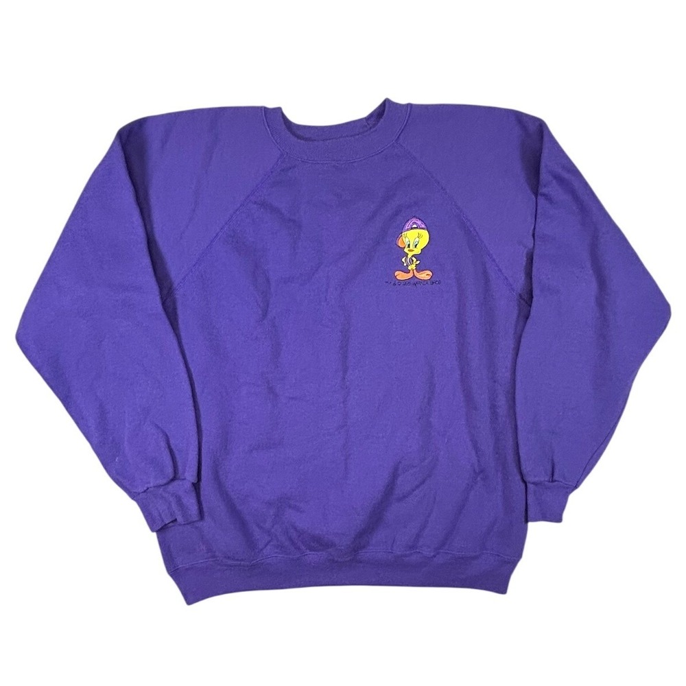 Vintage 1995 Hanes Tweety Bird Purple‎ Sweatshirt Mens XL Warner Bros Raglan
